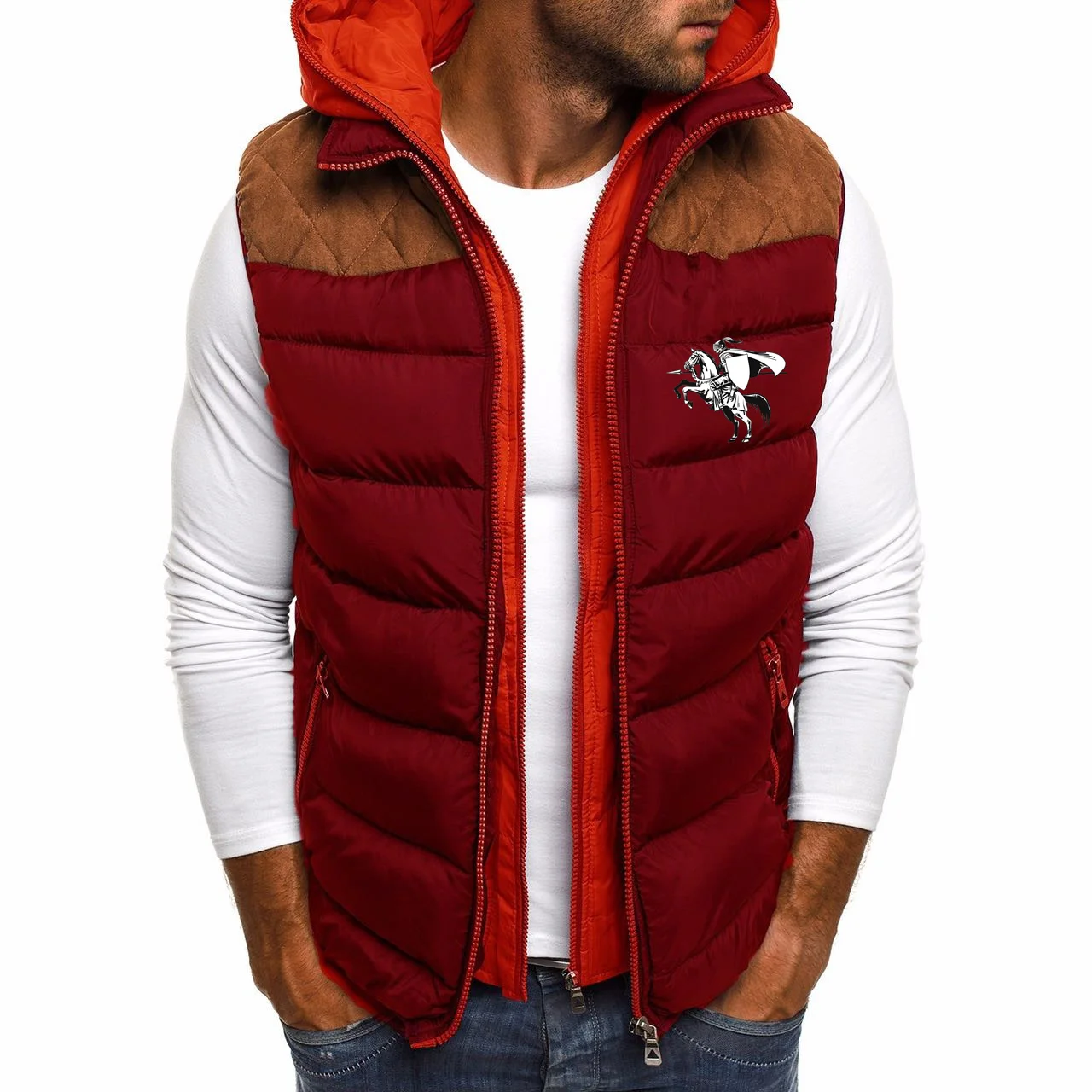 Men\'s plus size vest, color blocked shoulder strap hat, men\'s vest, men\'s cotton jacket