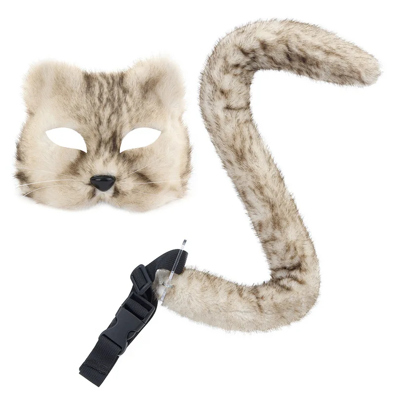 Le Cool Simulated Tabby 2026 New Model Cat Mask with Face Covering, Plush Tail, Cosplay Performance Prop view 6