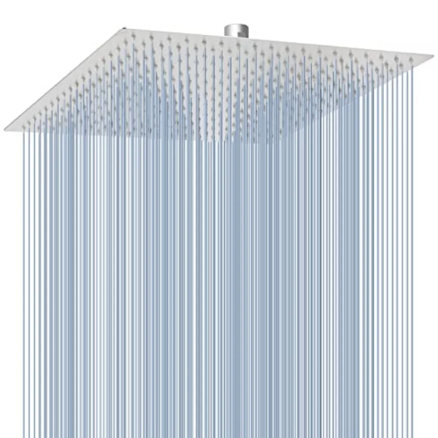 

Oversize Rain Shower Head - High Flow Square Rainfall Showerhead - Waterfall Full Body Coverage - Universal Ceiling or Wall Mou