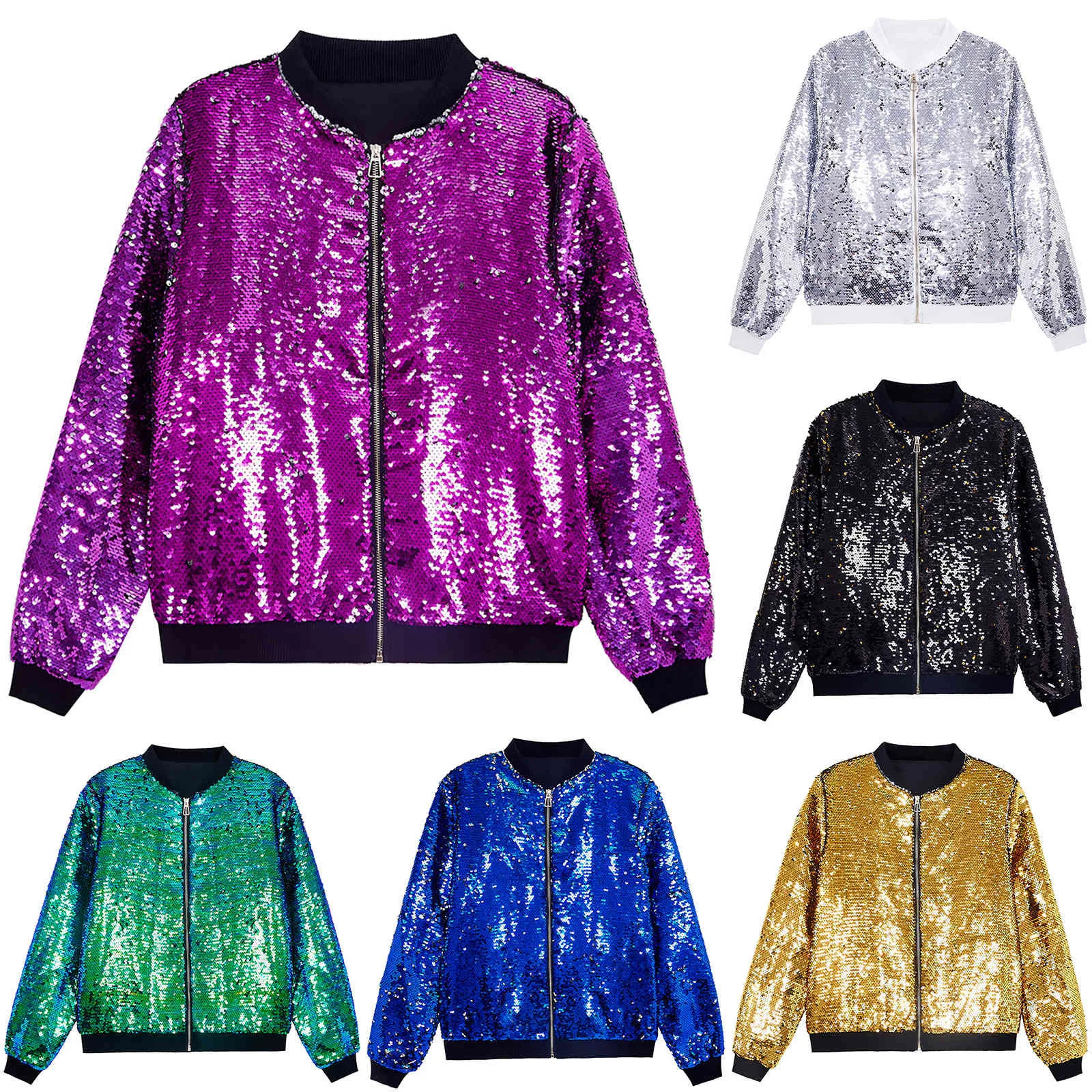 Men‘s Sequin Jacket For Men's Zip Up Long Sleeves Party Disco Sparkly Jacket Windbreaker Hiking Windproof