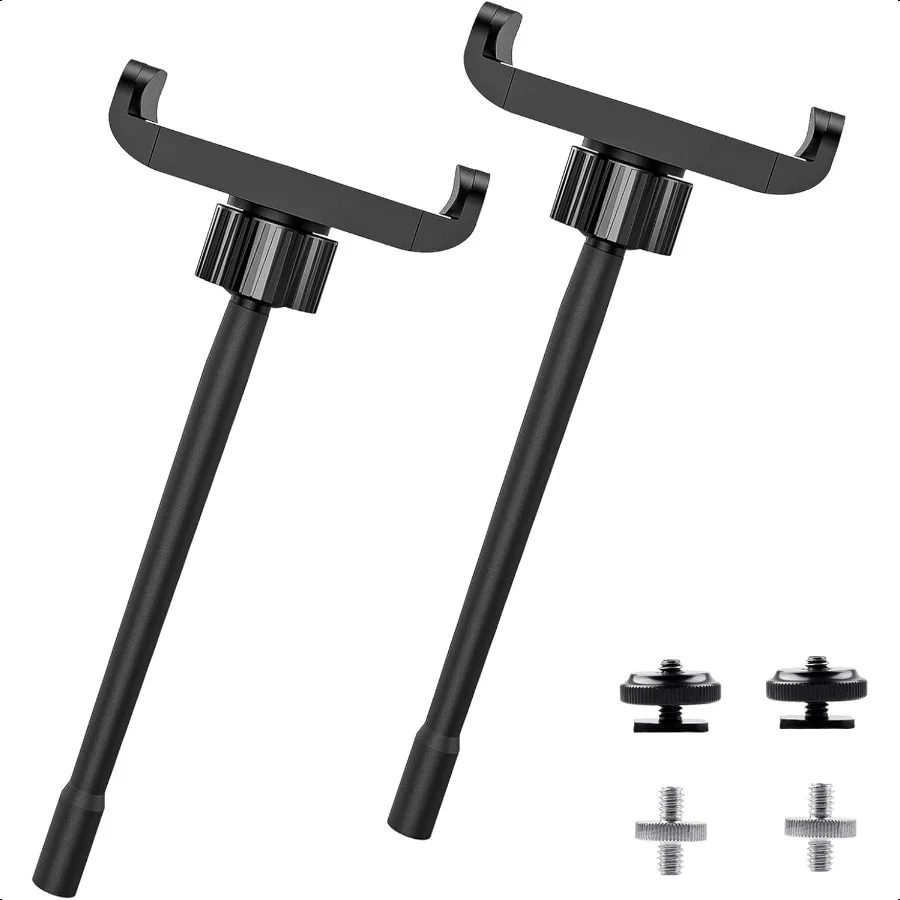 

[2Pack] Phone Holder for Ring Light and Tripod Stand with 1 4 and Hot Shoe Adapter Flexible Phone Tripod Mount Adapter Black+Bl