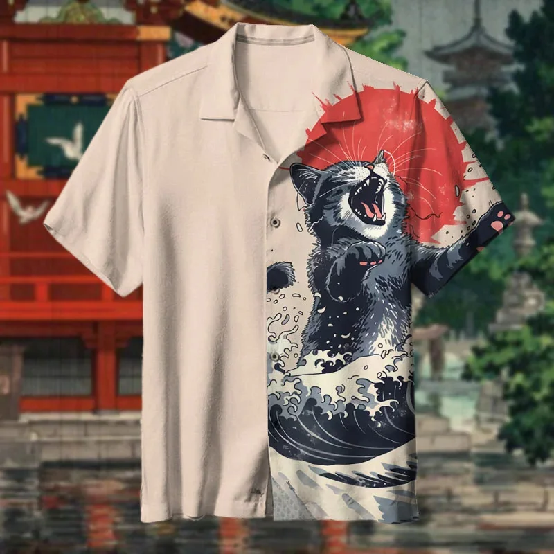 Hawaiian cartoon men's tank tops, avión de estilo artisticístico japonés de alta gama Japanese art print tank tops, tops casual
