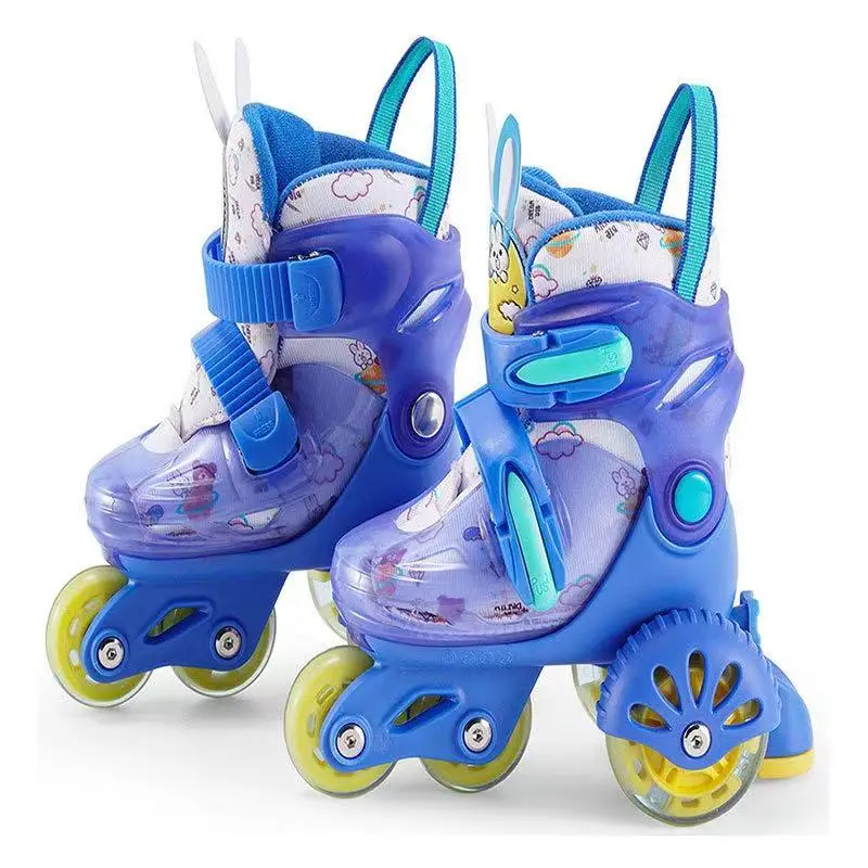 

Boys Girls Kids Skates Children Double-row Roller Skates Shoes PU Flashing 4 Wheels Sliding Adjustable Quad Sneakers