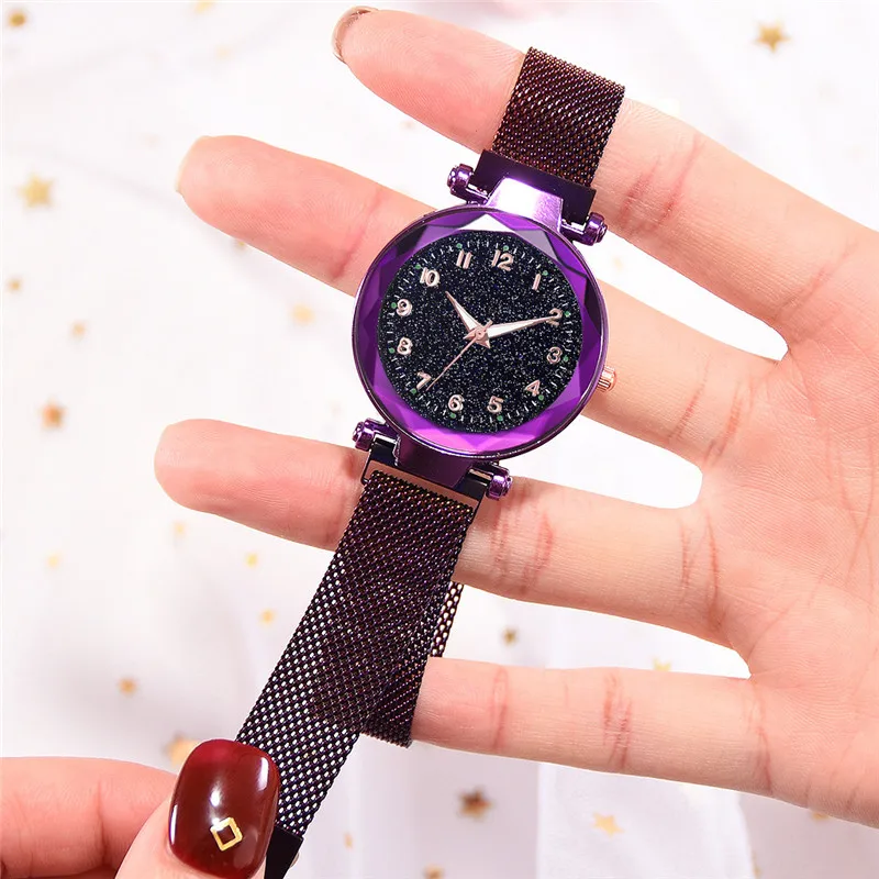 New Popular Women Watches Fashion Starry Sky Ladies Quartz Clock Luxury Magnetic Mesh Female Wristwatch 2019 Best Watch for Gift