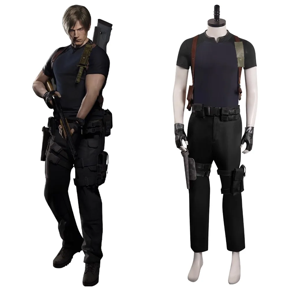 

Leon Scott Kennedy Cosplay Costumes Game Biohazard Resident Remake Role Play T-shirt Pants Belt For Man