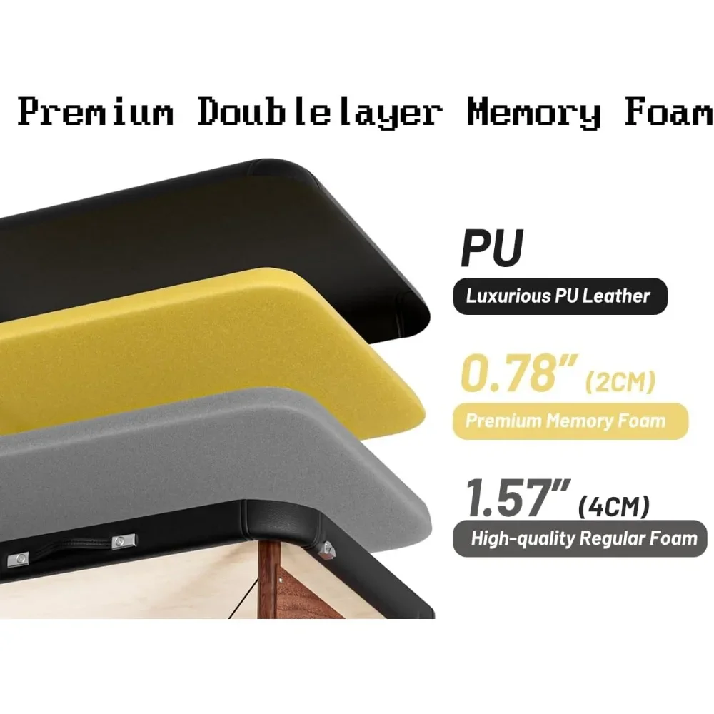 Mesa de massagem portátil ajustável profissional, 2 Fold Premium Memory Foam, Perna de madeira reforçada, Segure as alturas, Ajustável