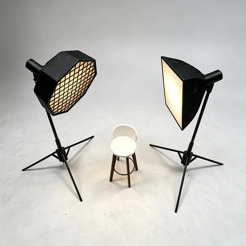 1/12 Dollhouse Mini Photo Studio Equipment Kit Softbox Light Tripod Stool for Diorama Scene Layout Decoration