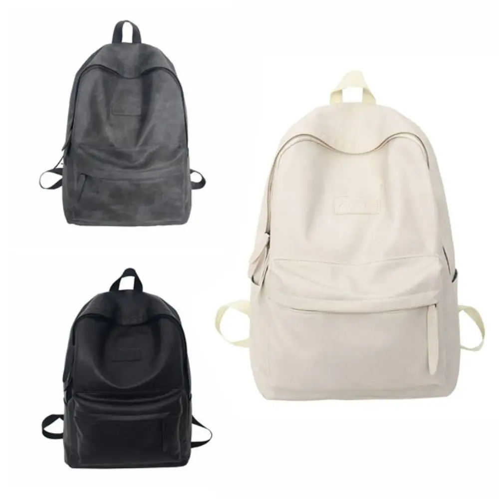 Simple Korean Style Leather Backpack Men Multiple Pockets Waterproof Travel Bag All-match Storage Teens Schoolbag Students