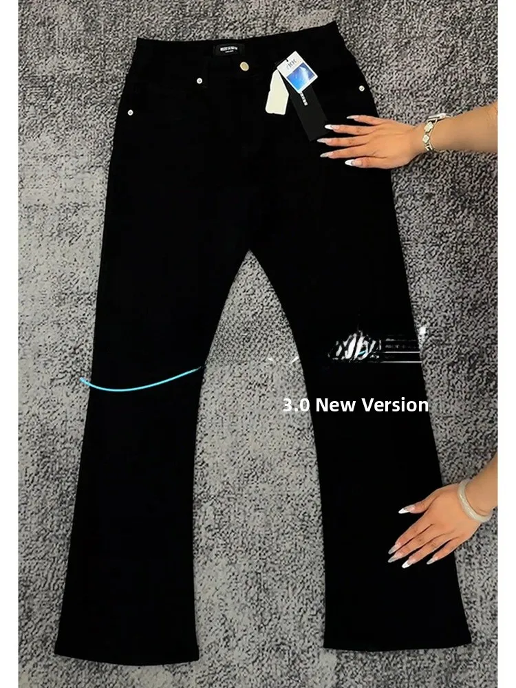 Slim Fit American Style Straight Leg Jeans Men's High Street Vibe Heightening Pants Micro Flared Legs Casual Teen Jeans