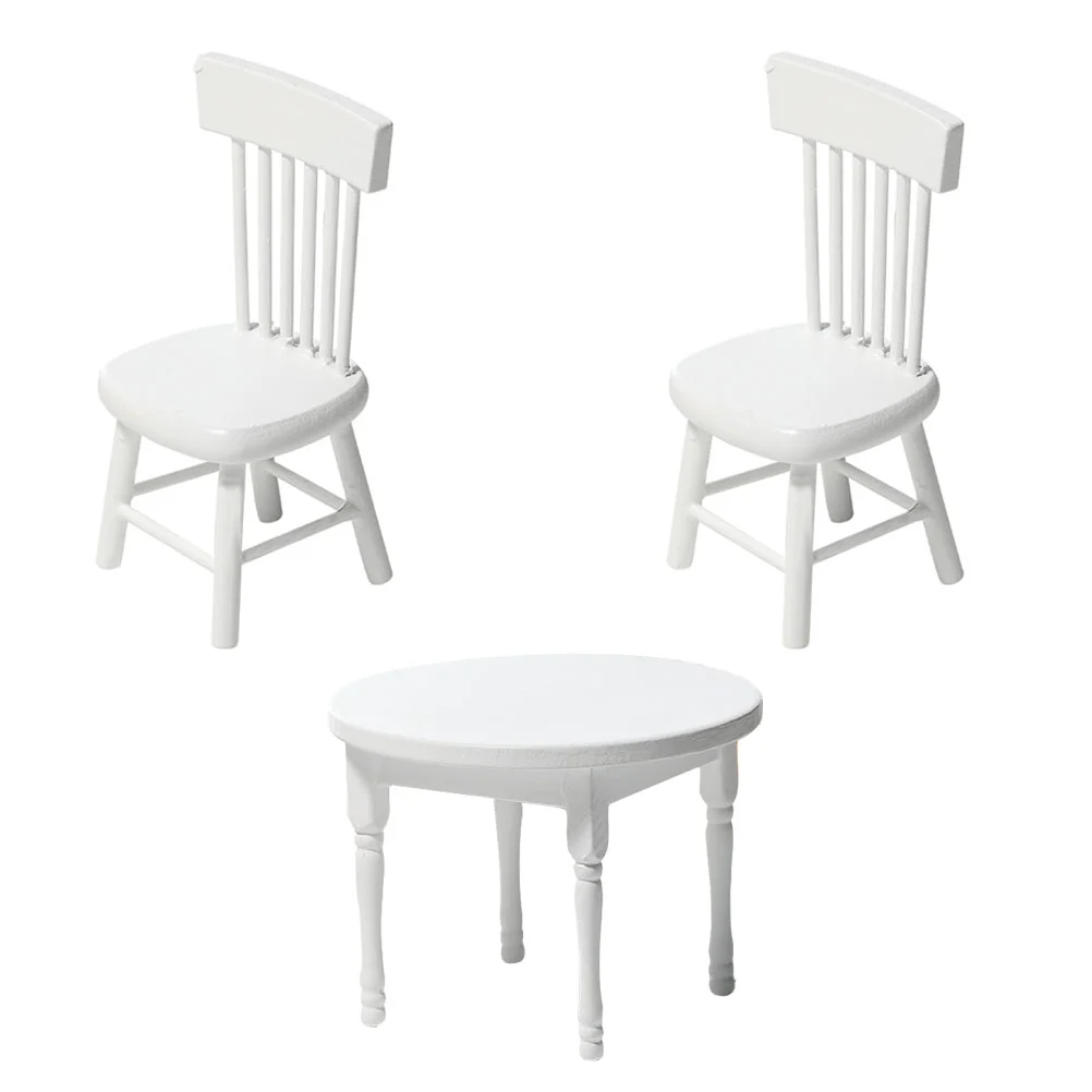 Chairs Dining Table and Mini House Supply Furniture Model Kitchen Playhouse Toy White Miniature Furnish Child