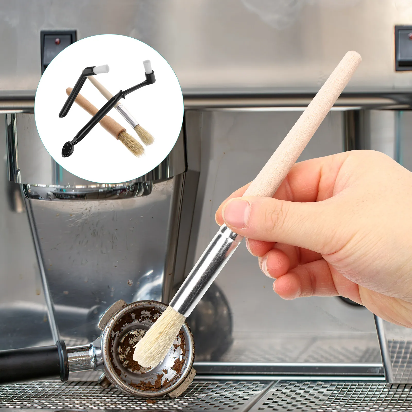 1Set Coffee Machine Cleaning Brush Long Handle Fine Bristles Multi Use Espresso Maker Coffee Powder Baking Soda Cleaning Brush