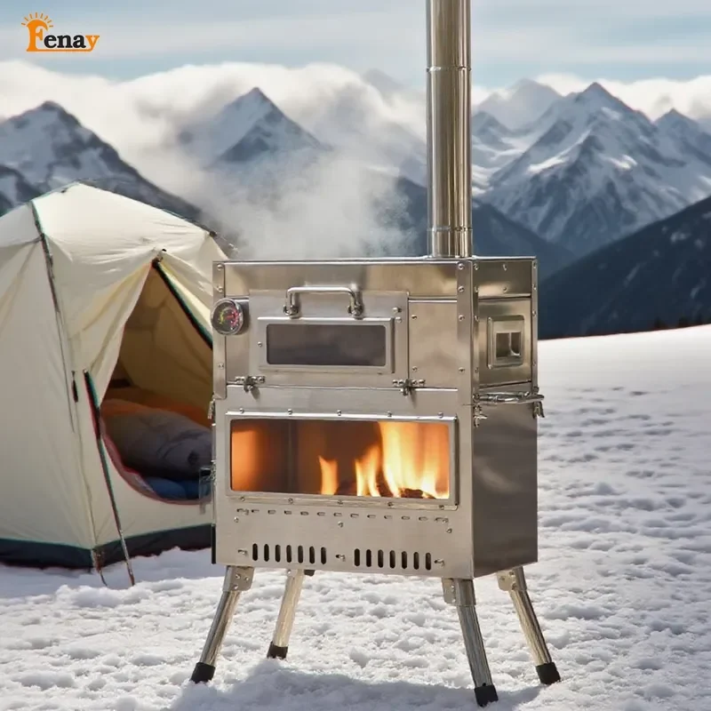 Outdoor Multi-Functional Upper-Level Stainless Steel Portable Windproof Wood-Fired Oven Wood Stove for Camping Cooking