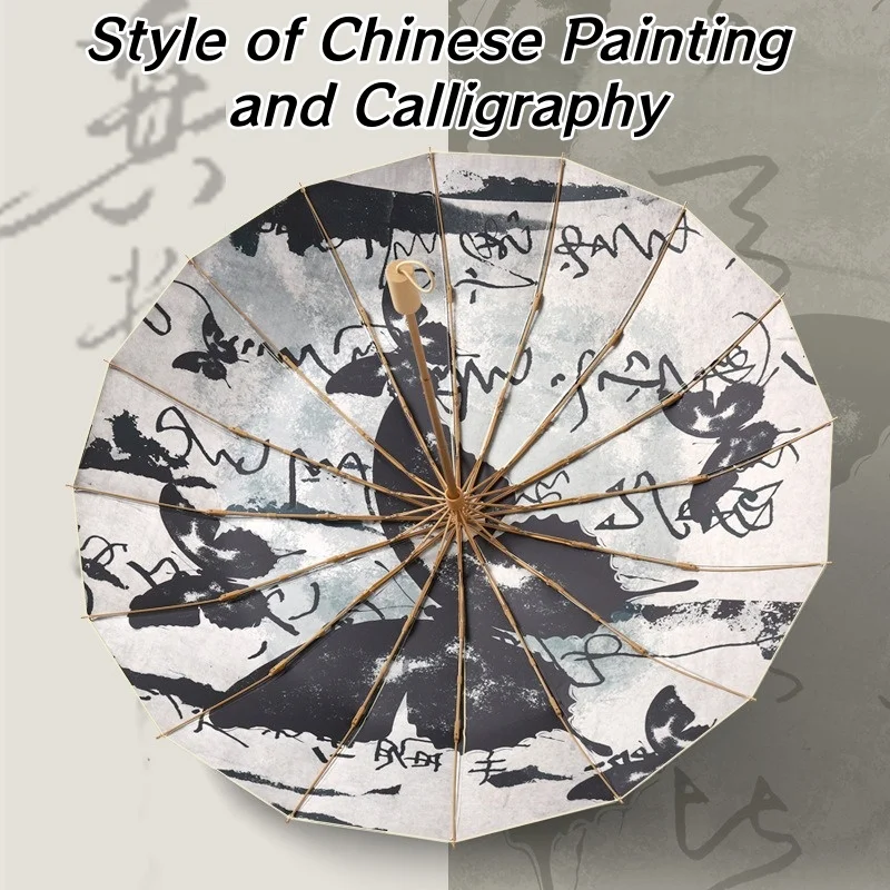 

3-кратный 16-рядковый зонт в китайском стиле с принтом, женский солнцезащитный зонт с защитой от ультрафиолета, портативный зонт ​ ​ пляжный зонт