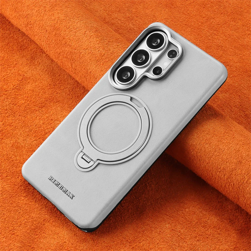 Magnetic Rotat Bracket Business Leather Phone Case For Samsung Galaxy S23 S24 S25 S26 Ultra Wireless Charging Shockproof Cover