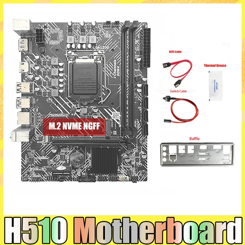 H510 Motherboard+SATA Cable+Thermal Grease LGA1200 DDR4 Gigabit LAN PCIE 16X For G5900 G6400 I3 I5 I7 10/11Th Series CPU