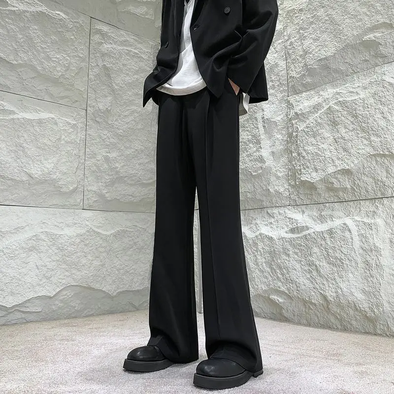 Men's Summer Draped Slight Flare Dress Pants Versatile Loose Wide Leg Floor Length Casual Student Trendy Trousers