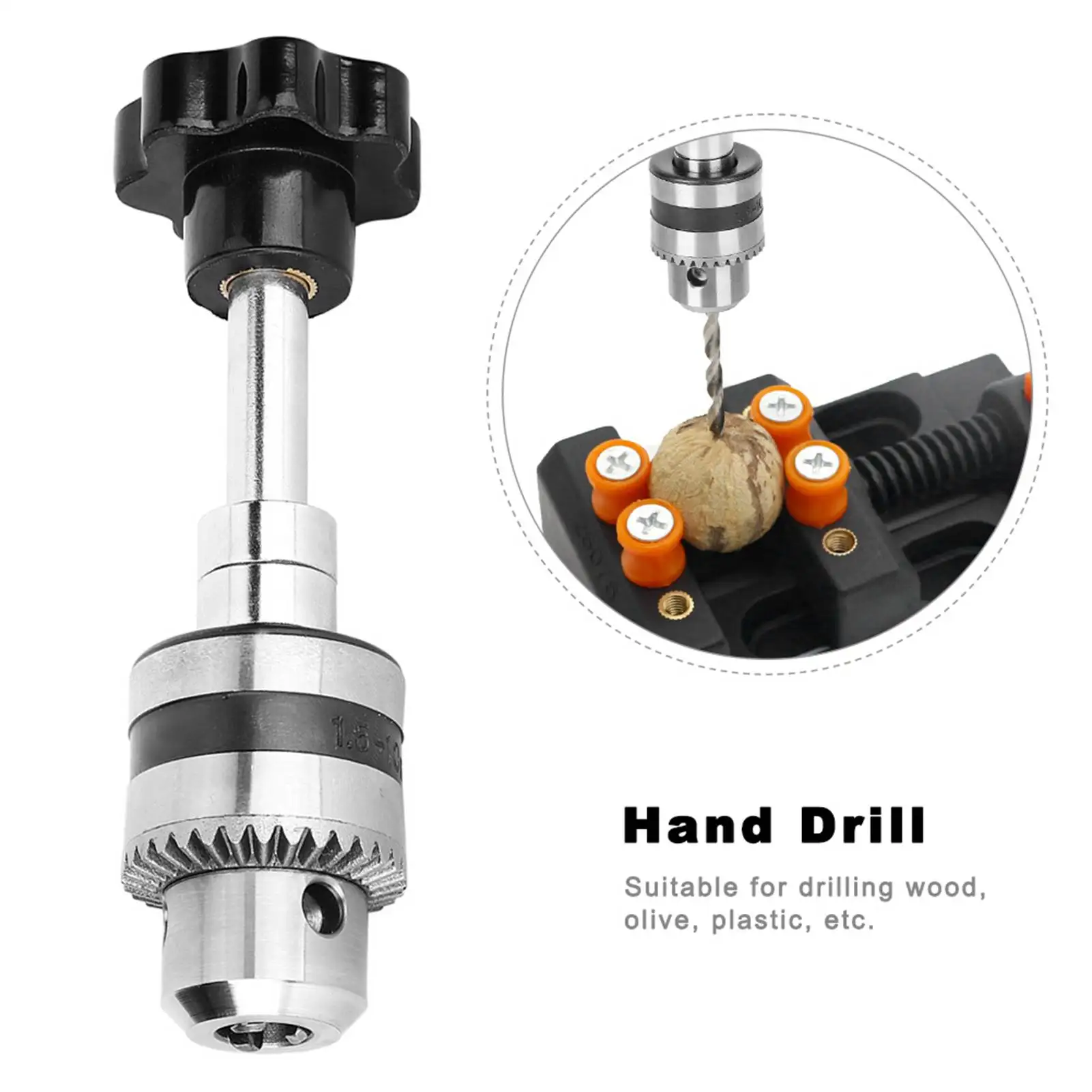 

1.5-10mm Hand Drill, Aluminum Alloy Large Chuck Hand Twisted Drill Woodworking Drill with 1.5-10mm Clamping Range