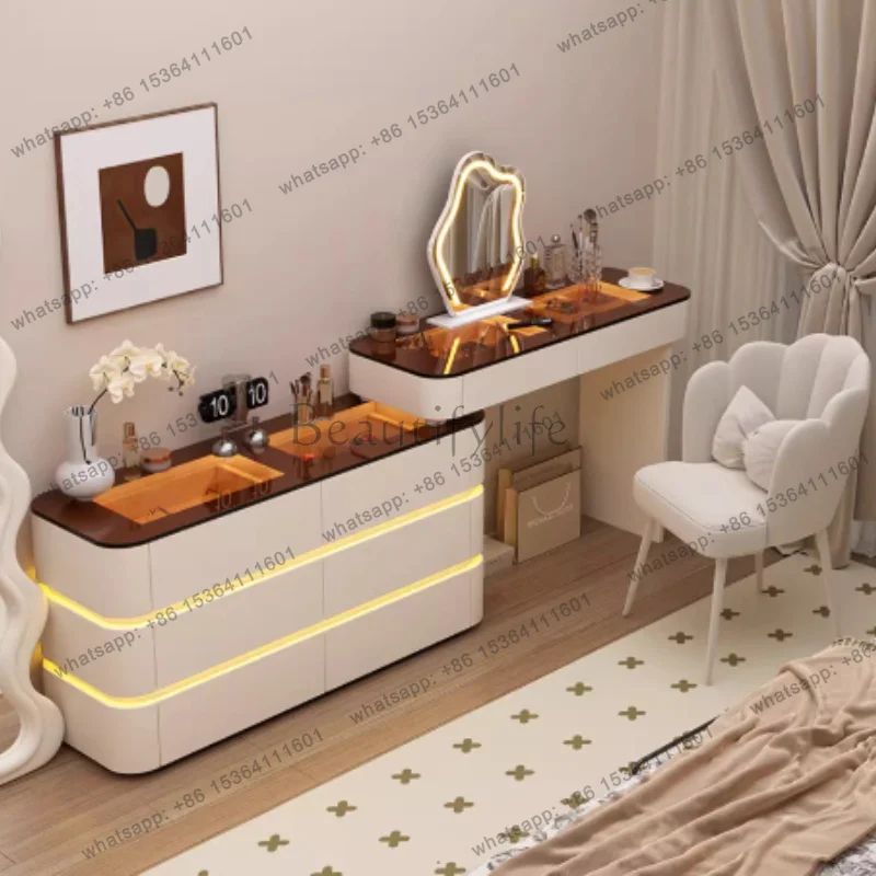Modern Simple Dressing Table Drawer Integrated Home Small Apartment Makeup Table with Mirror Nordic Solid Wood Dressers Bedroom
