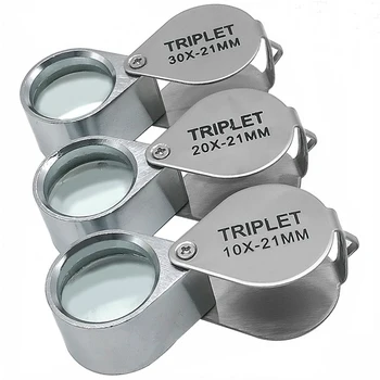 10x20x 30x مجوهرات عدسة مكبرة جيب للطي العدسة المكبر البسيطة الماس لوبا عدسة الثلاثي العين الزجاج أداة نظارات للقراءة