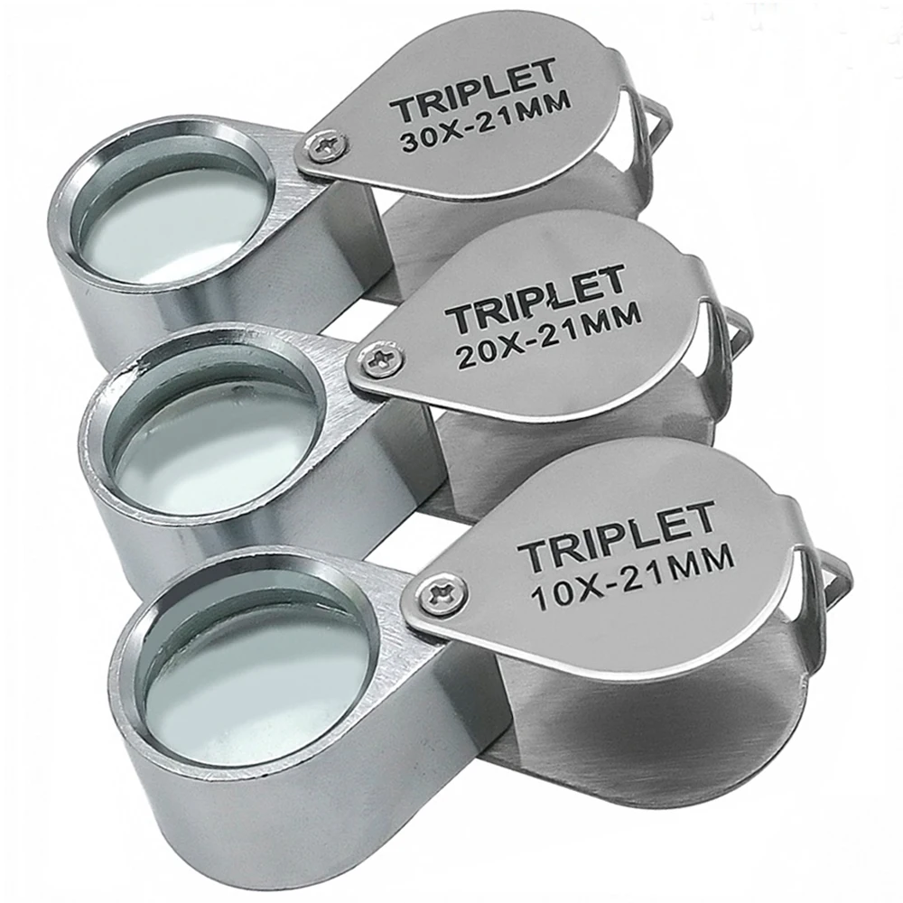 Jóias Lupa Bolso Dobrável Lupa Mini Diamante Lupa Lente Triplet Olho Ferramenta de Vidro Óculos de Leitura 10x20x 30x