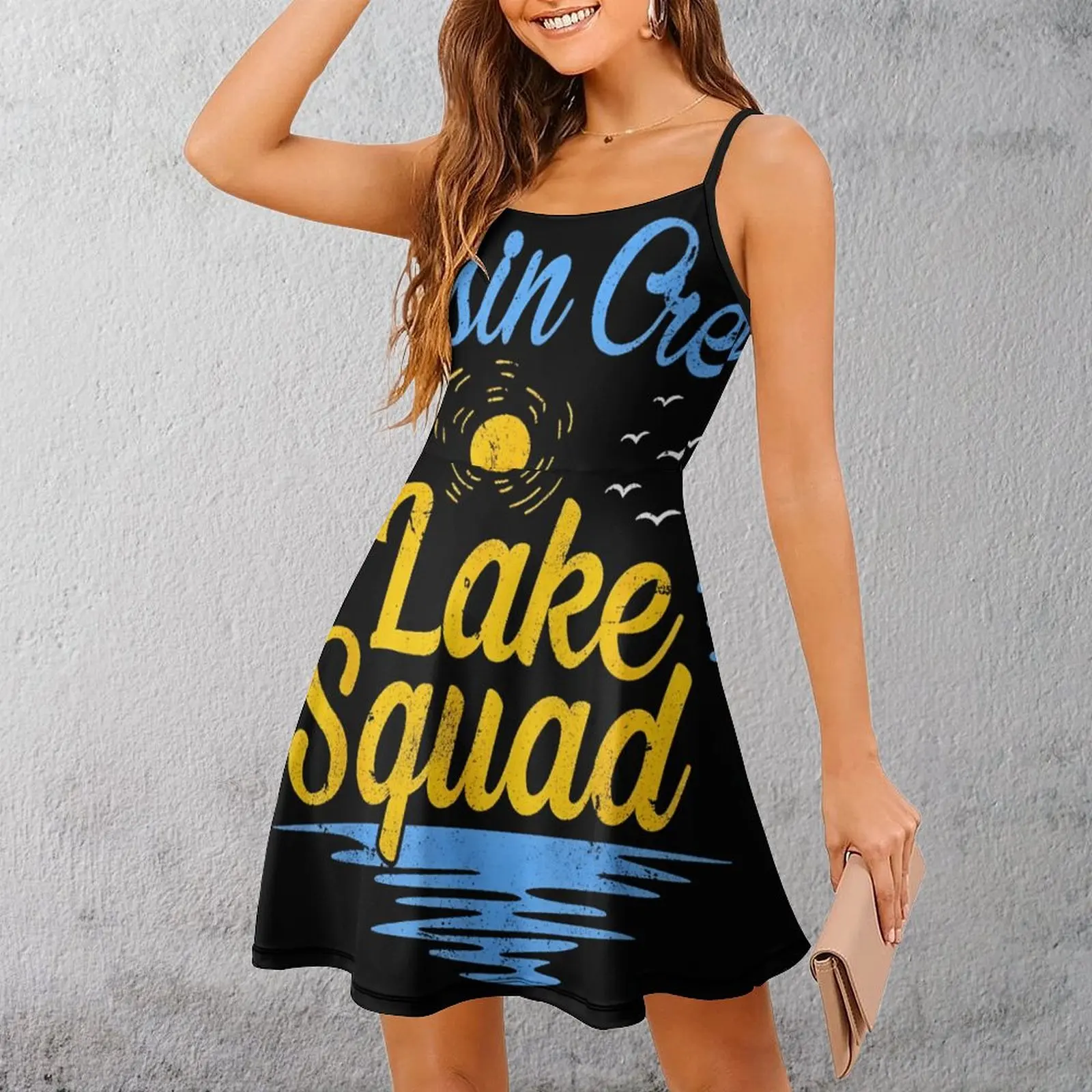 

Женское платье на бретельках Cousin Crew Lake Squad с юмором и графикой, забавное экзотическое женское платье для отдыха