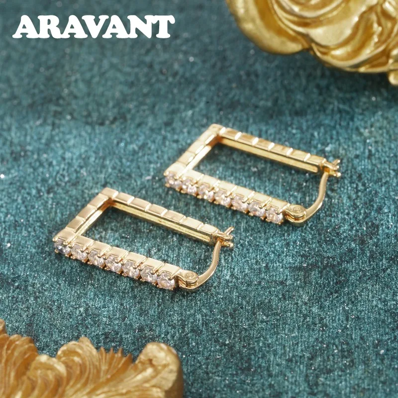 ARAVANT 925 Sterling Silver U Shaped Zircon Hoop Earring For Women Girls Wedding Party Jewelry