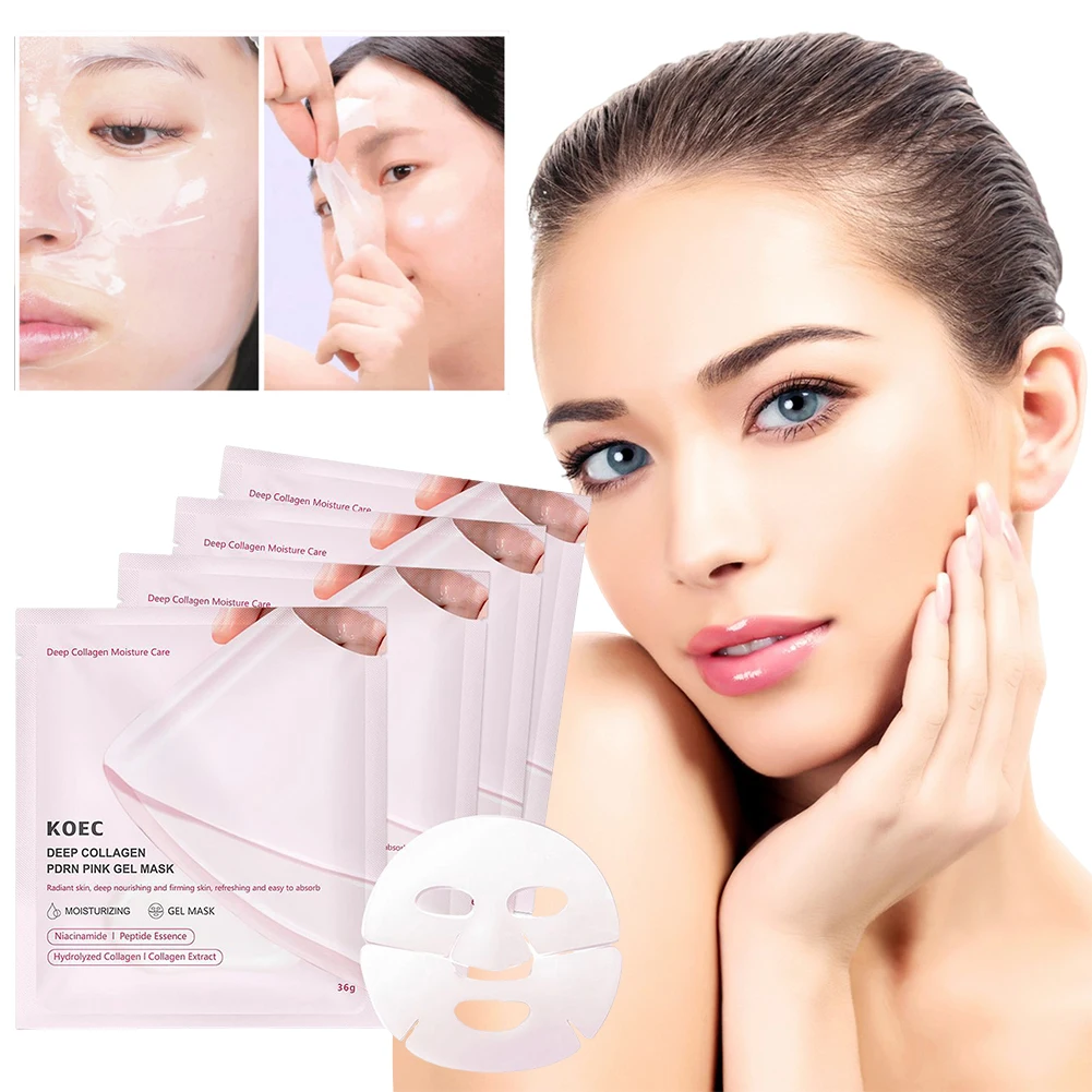 

4 листа/коробка, розовая коллагеновая гелевая маска Pdrn, гидролизованная коллагеновая ночная листовая маска, улучшающая эластичность, гидратационная маска