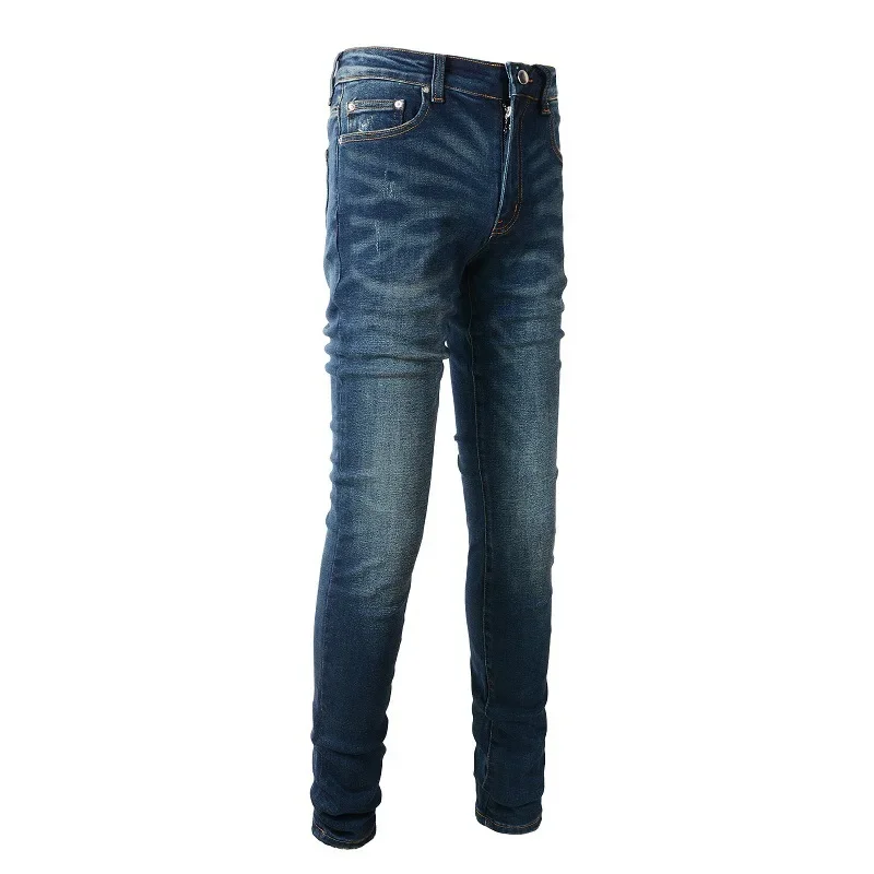 Men's high-street trendy brand casual, simple and slim-fit skinny jeans for young men in Europe and America in 2024.