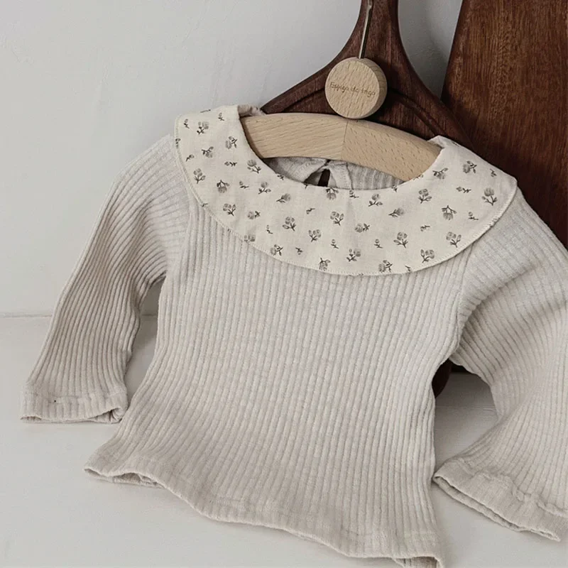2025 New Spring Children Clothes Newborn Baby Girls Pullover Tops Long Sleeved Cotton Printing Splicing Toddler Baby T-shirt