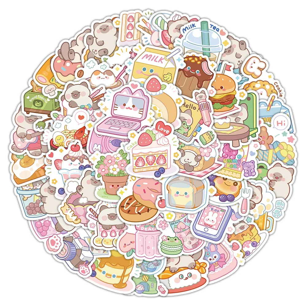 

10/60PCS Funny Dessert Cake Cute Dessert Bear Stickers Doodle For Glasses Box Helmet Scooter Water Cup Doodle Decals Toy Gift