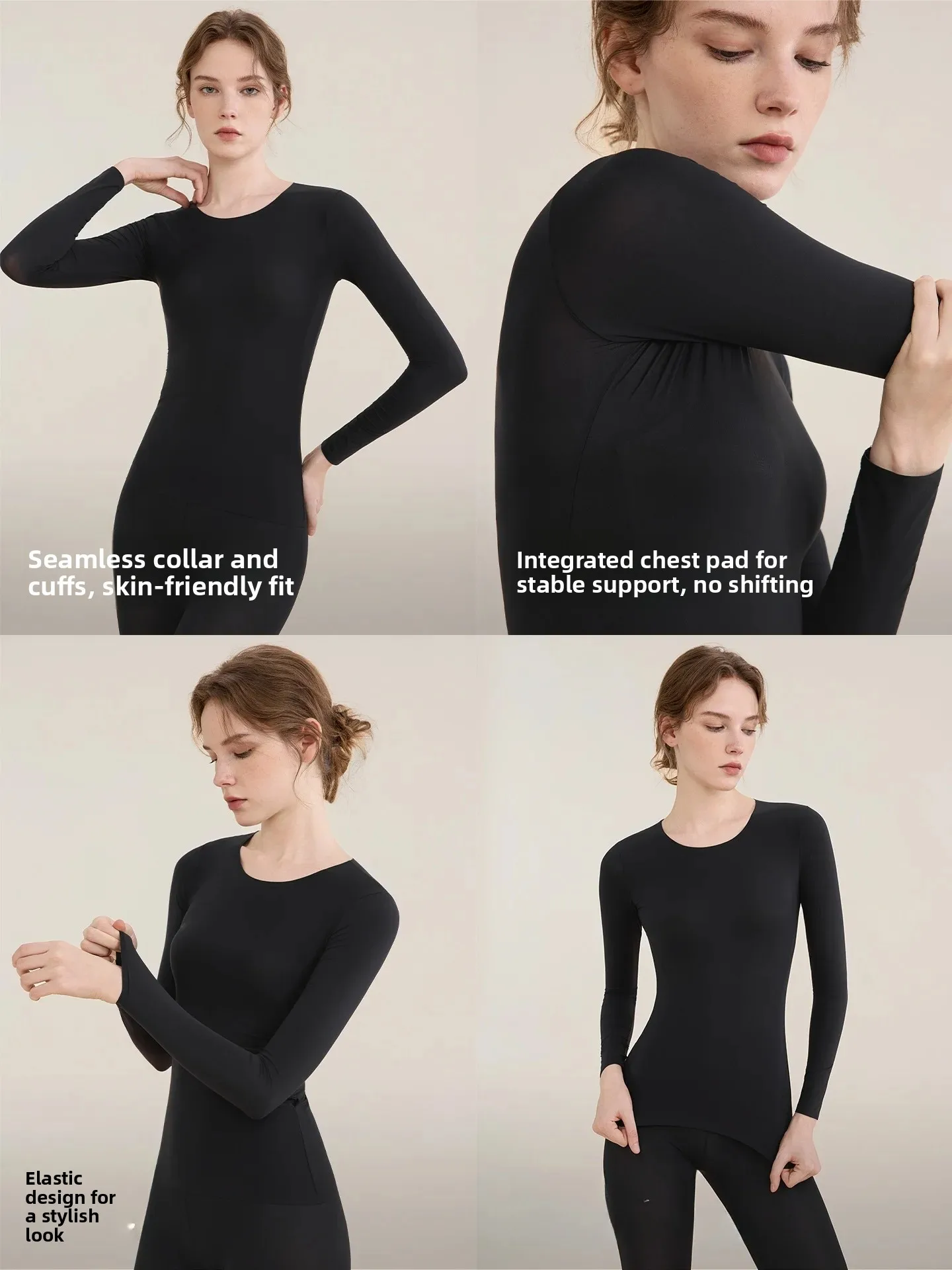 ELLE Hyaluronic Acid Base Layer Women's Thermal Slimming Underwear with Chest Pad Autumn Winter Warm Innerwear Top