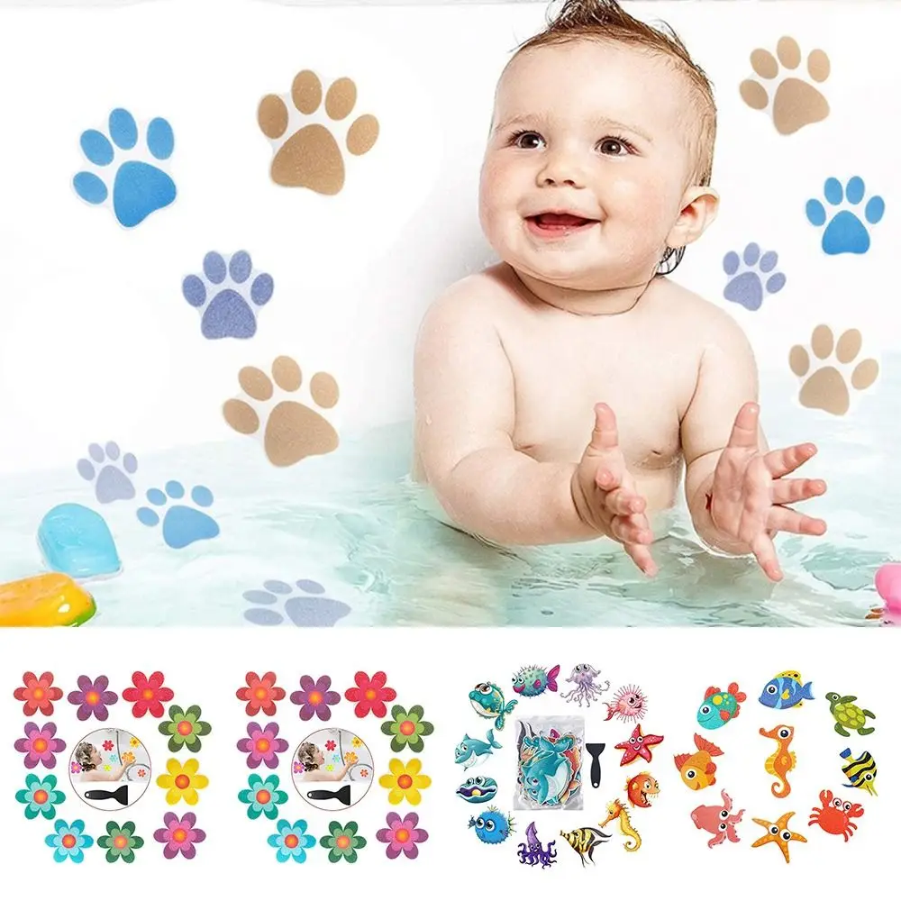 مكافحة زلة PEVA عدم الانزلاق حوض الاستحمام المقرب 3.99*3.93 بوصة مع 1 مكشطة حمام حوض زلة ملصقات زهرة درج عدم الانزلاق المقرب الدرج