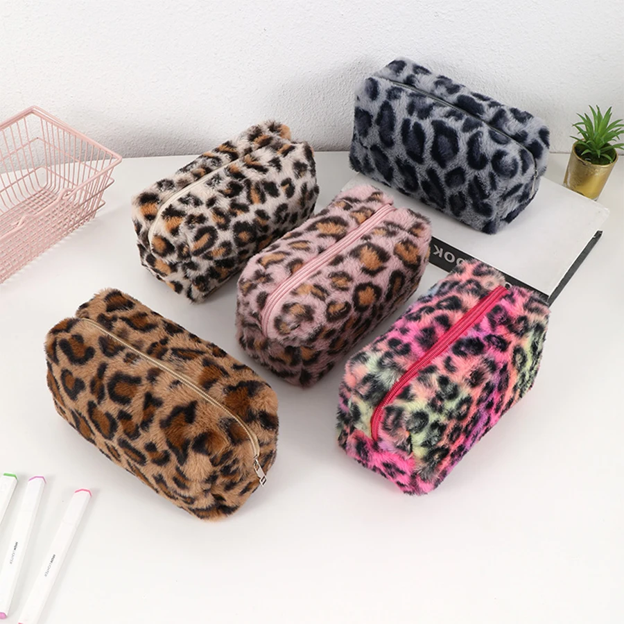 Pencil Bag Study Pencil Bag Key Pouch,Neon Rainbow Colored Leopard,Stationery Storage Pencil Case for School Office Travel