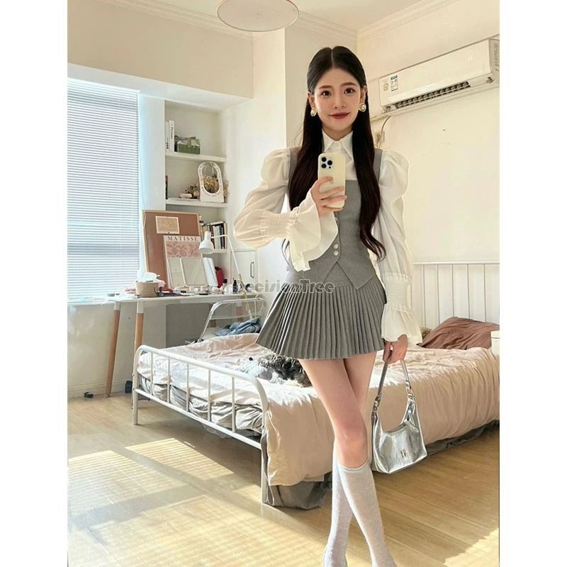 2024 sweet girl college style school uniform giapponese stile coreano jk uniform camicia a maniche lunghe con balza gonna a pieghe versatile