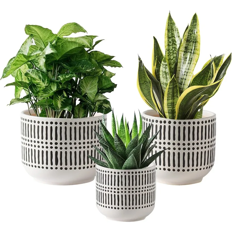 

Plant Pots Ceramic 6.5+5.3+4 Inch Flower Pots with Drainage Holes for Home Office Set of 3 White and Black
