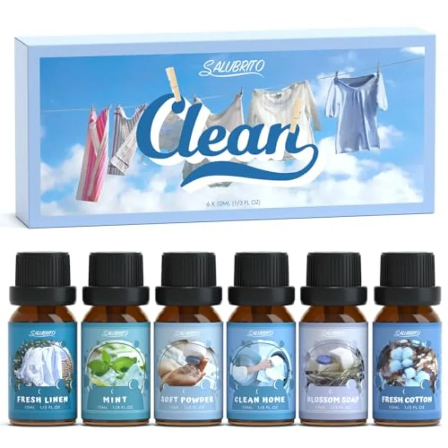 

Clean Fragrance Oils Set Premium Essential Oils Set for Diffuser Candle Soap Making Fresh Cotton Clean Home Fresh Linen Soft Po