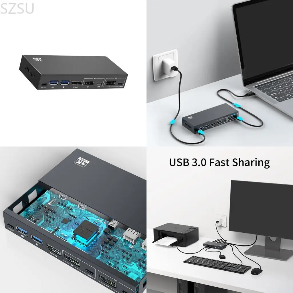

SZSU USB KVM Switcherport 2 в 1 OUT смешанные входы 2 порт 4K@144 Гц KVM Share