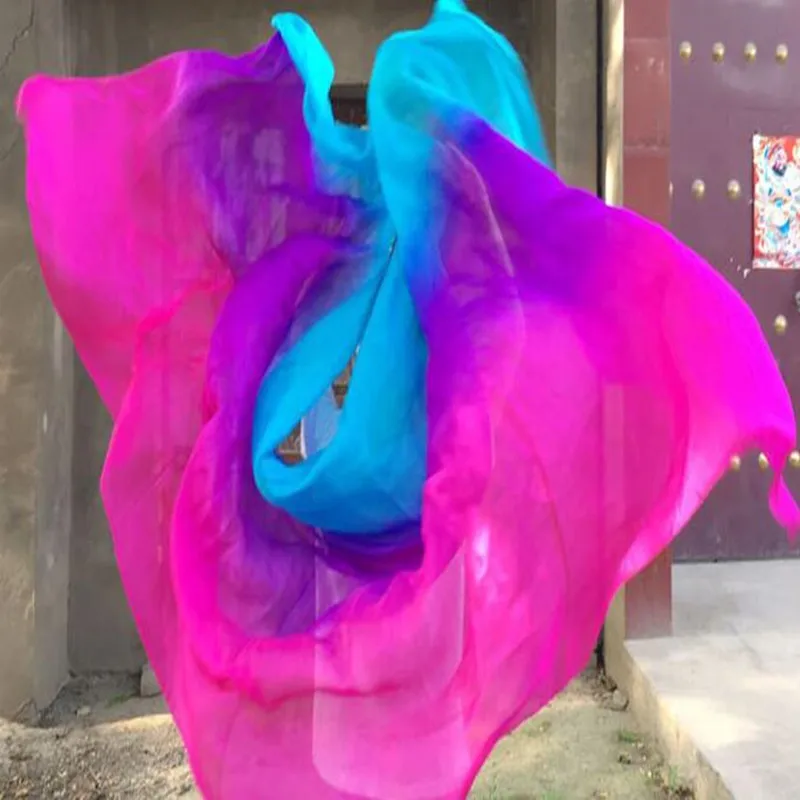 100% Pure Silk Belly Dance Veil For Belly Dancers Scarf Shawl Gradient Color White-Blue 250*114cm For Women Stage Show Props
