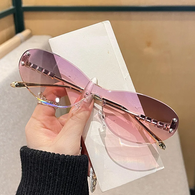 

ROXI | 2025 Rimless Pink Sunglasses Women Girl Small Frame Eyeglasses Fashion Vacation Goggles UV400