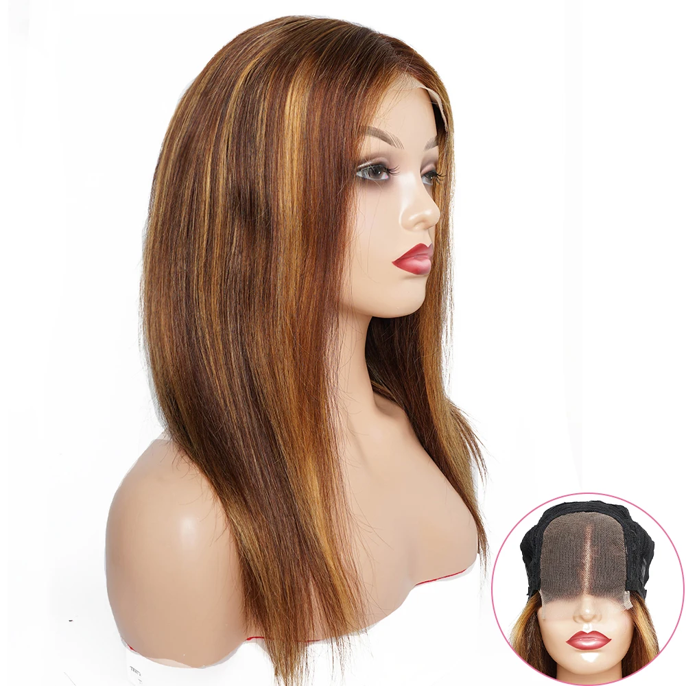 

P4/27 Ombre Color 4*4 Lace Closure Wigs Remy Brazilian Human Hair Wig Highlight Brown Mixed Honey Blonde Colors 4x4 Lace Wig