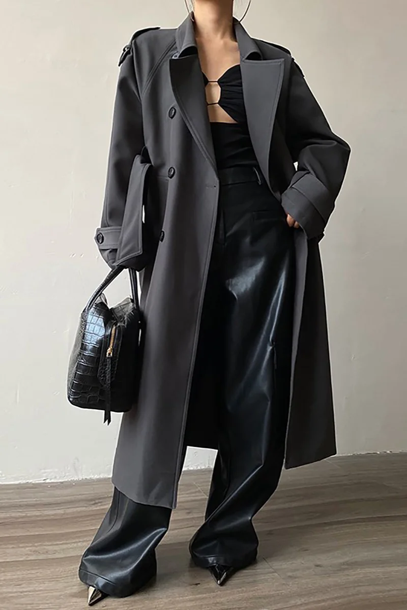 

Trench Coat Women Blocking Wearable Grace Regular Contrasting Waistbelt Gorgeous Knee-Length Soft Bow Cutting Feminina Removable