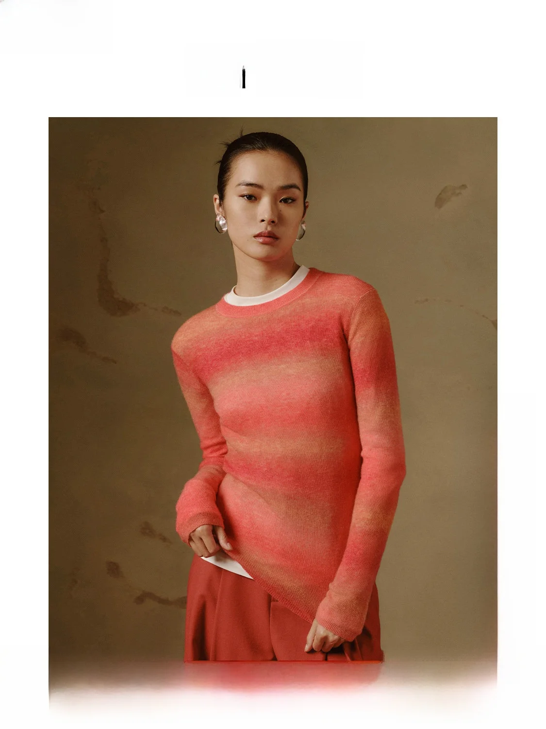 

ZhiZhi feng round Ne Knitted Sweater Women's Thin adient Color Active Orange Winter Faion Commute Sle Long Sve