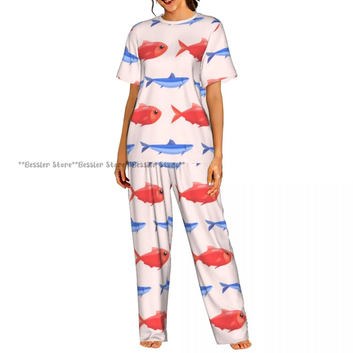 

Women's Comfort Pajamas Women's Funny Fish Sea Food Marine Life Short Sleeve Set Sleepwear