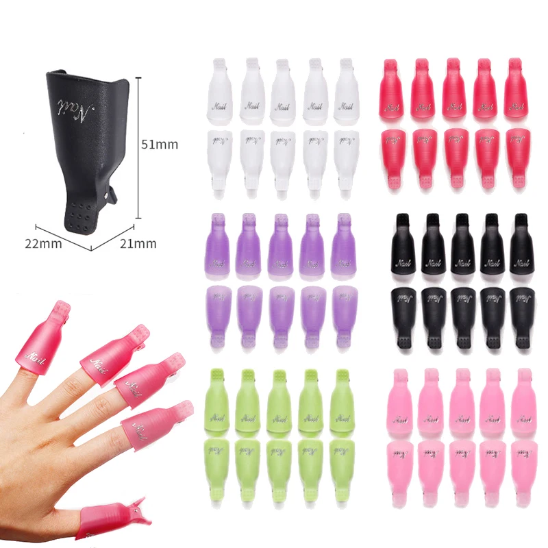 Acrílico Gel Unha Polonês Removedor Set, Repetitivo Unhas Suprimentos para Profissionais, Nails Art Soakers, Wearable Cleaner Cap Clip, 10Pcs