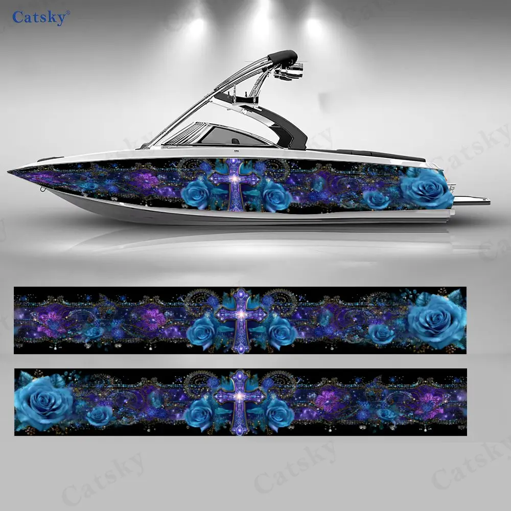 Dark Night Gilded Rose Boat Stickers, PVC Waterproof Durable Vinyl Wrap Decals for Fishing Boats, Durable and Stylish Design