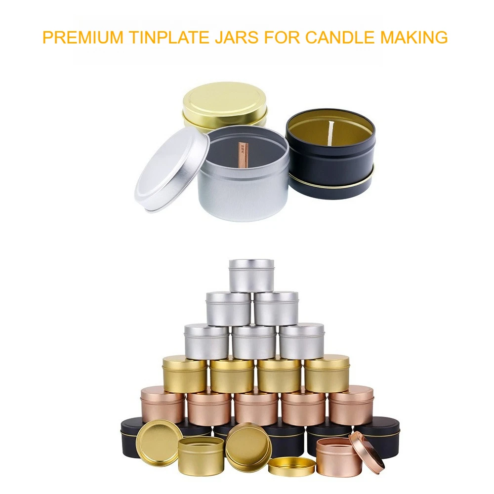 Round Aluminum Candle Tins with Lid, Empty Metal Jars for Candle Making, Cosmetic Containers, Party Gifts, Travel Size Storage