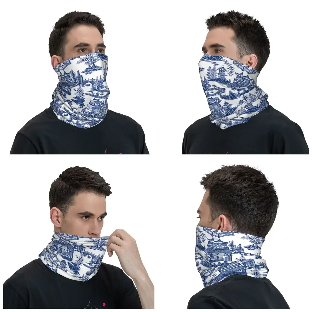 Blue Willow Ancient Ming Porcelain Bandana Neck Gaiter for Ski Camping Men Women Wrap Scarf Chinoiserie Pattern Balaclava Warmer