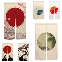 Japan Door Curtains Red Sun Japanese Shrine Door Red Round Plum Blossom Noren Kitchen Room Partition Half Curtains Blocking