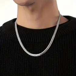 Flat Cuban Chain Necklaces for Men Boys,45-50CM Stainless Steel Chain Link Choker,Stylish Men Accessories Jewelry Gifts