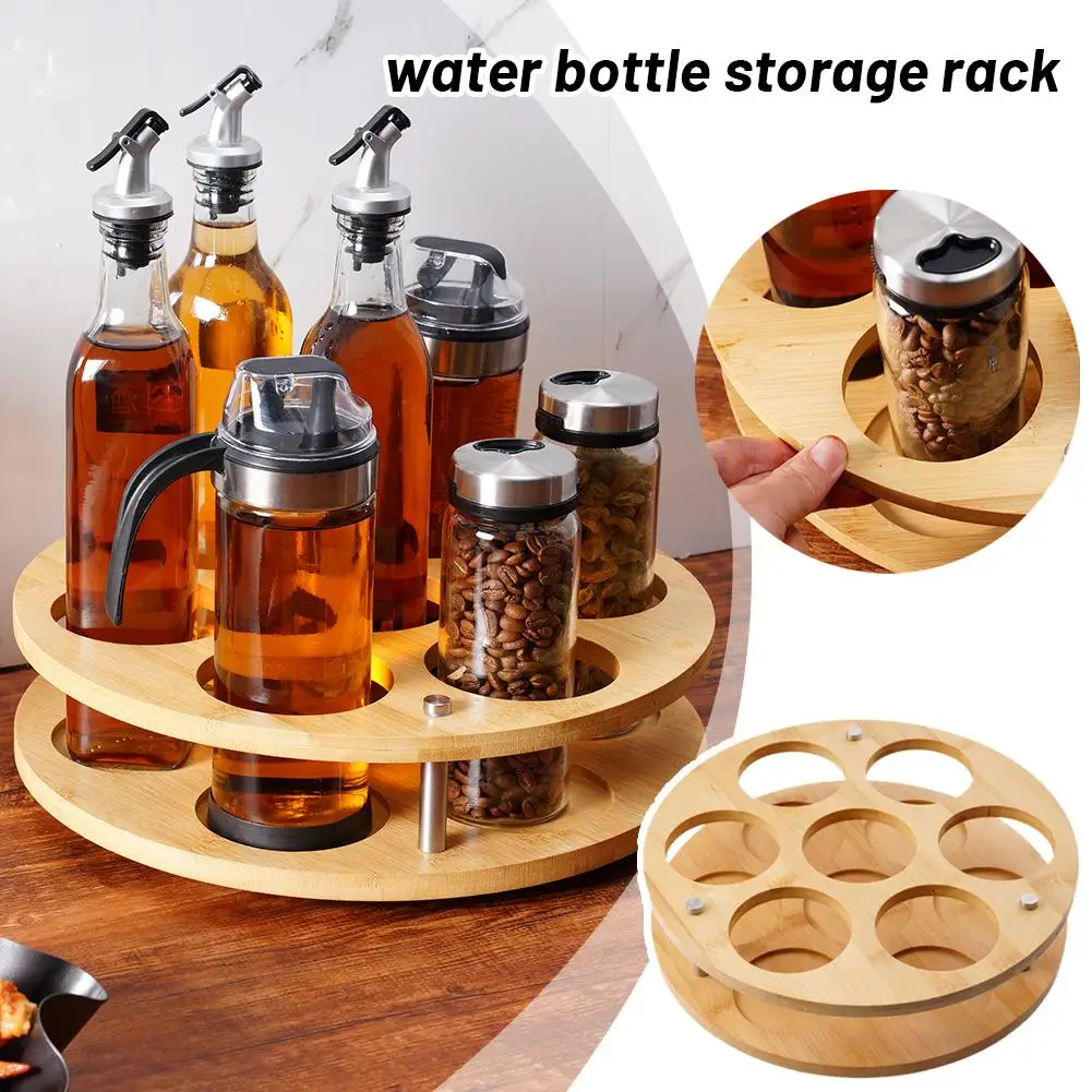 

Wooden Water Bottle Organizer Holder 7 Slots Rotatable Storage Rack Kitchen Countertop Cabinets Display Holder For Stanley W3T9